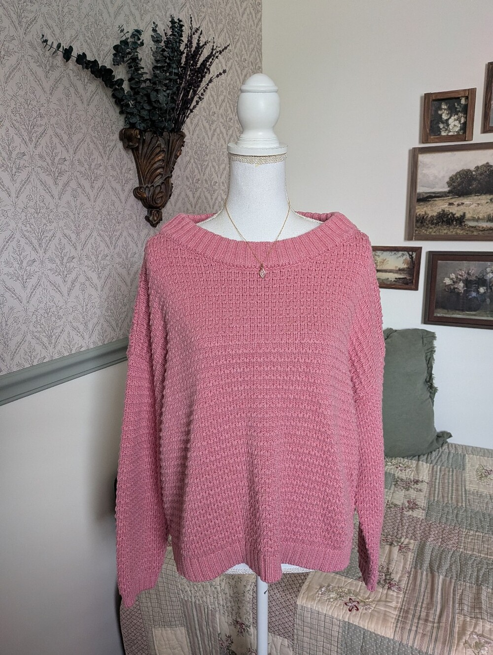 Poetry 100% Organic Cotton Textured Knit Sweater Rose Pink US 14